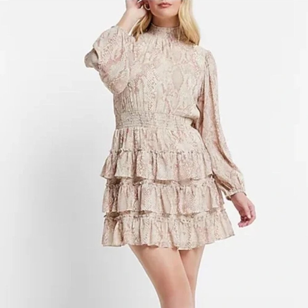 Express Snake Print Ruffle Dress